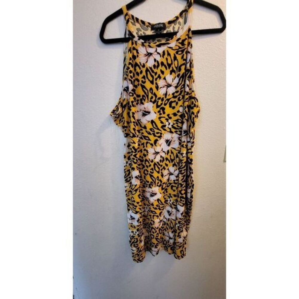 Rouge‎ Collection Yellow Leopard Floral Halter Sheath Dress Plus Size 4X